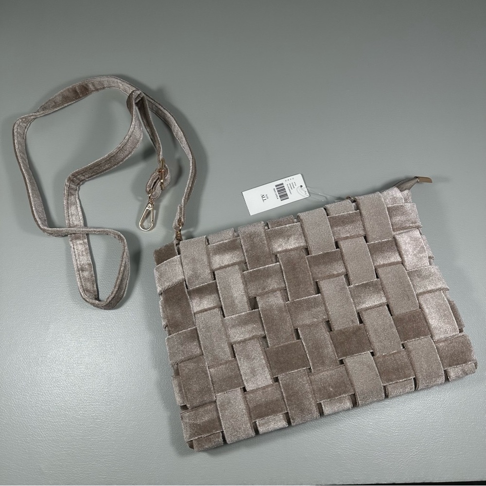 Anthropologie Cream Tan Woven Velvet Lindy Clutch - Picture 2 of 5